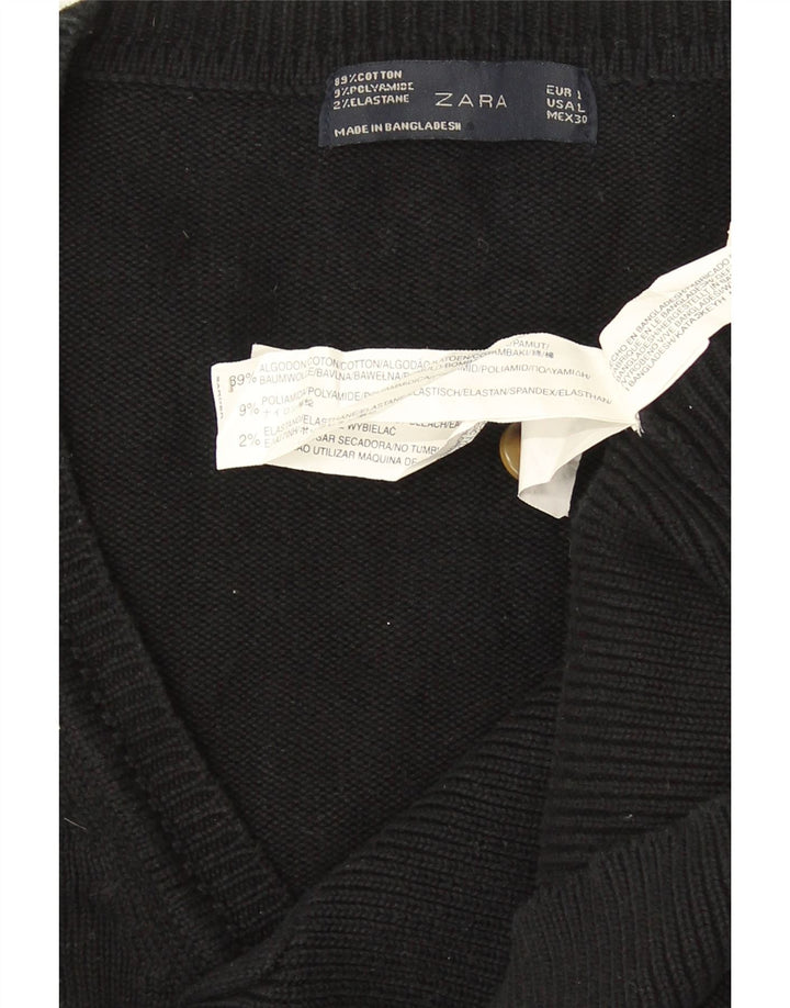 Zara Womens Cardigan Sweater UK 16 Large Black Cotton