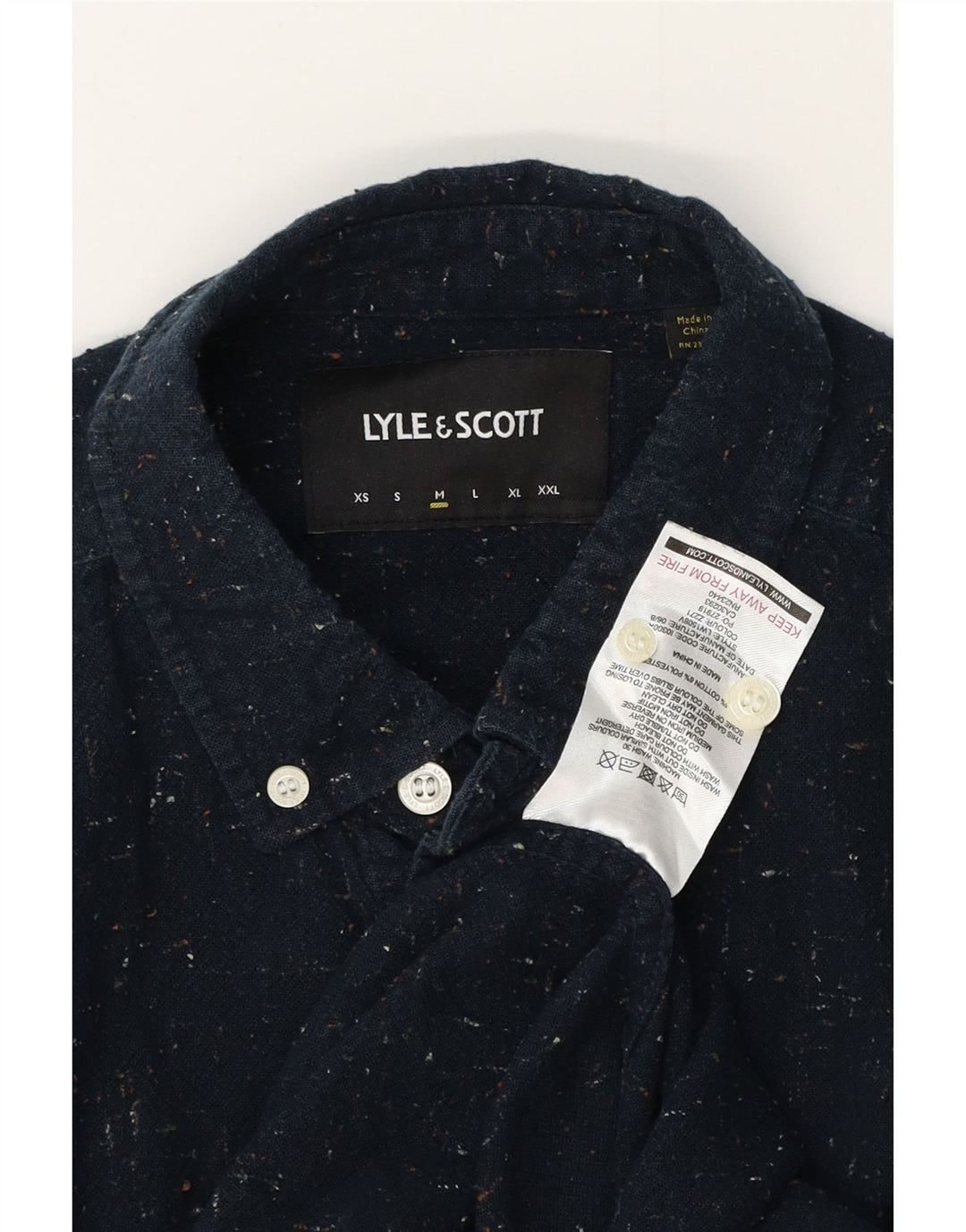 LYLE & SCOTT Mens Shirt Medium Navy Blue Flecked Cotton