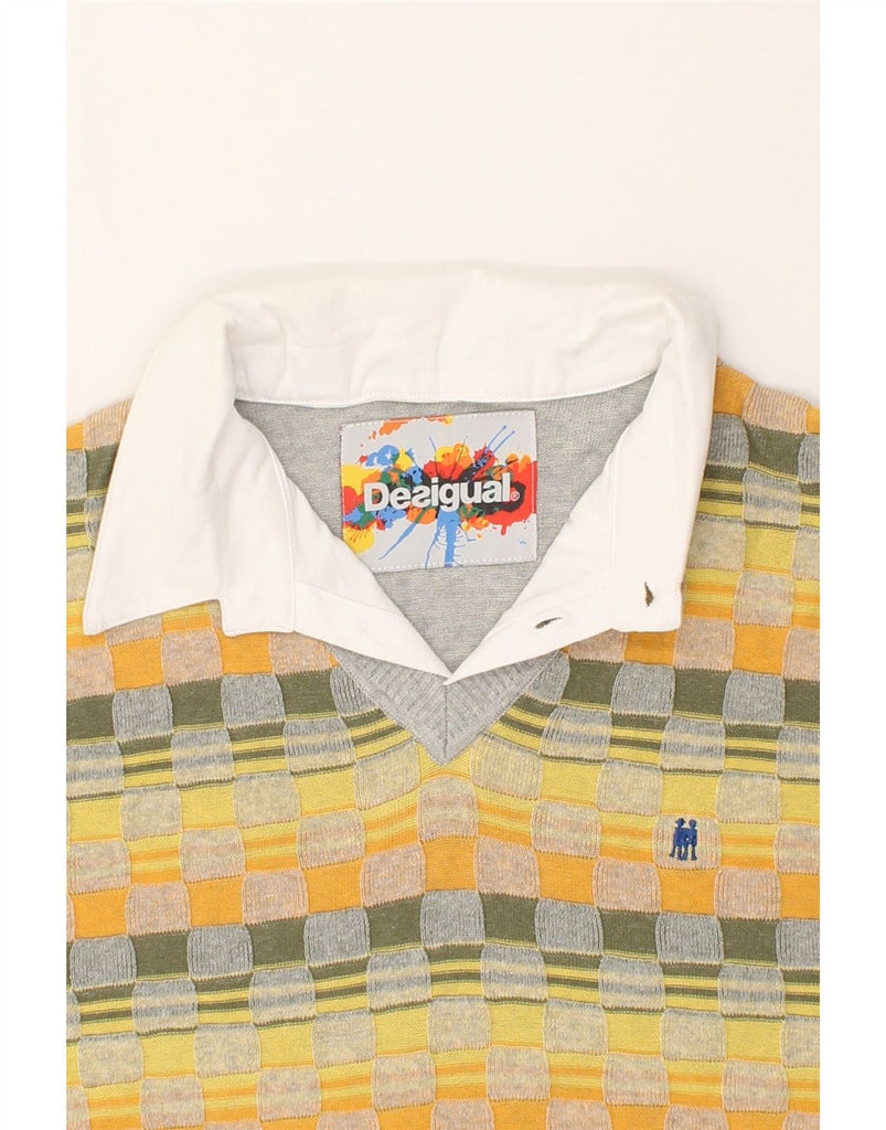 DESIGUAL Mens Short Sleeve Polo Neck Jumper Sweater XL Multicoloured Vintage Desigual and Second-Hand Desigual from Messina Hembry 