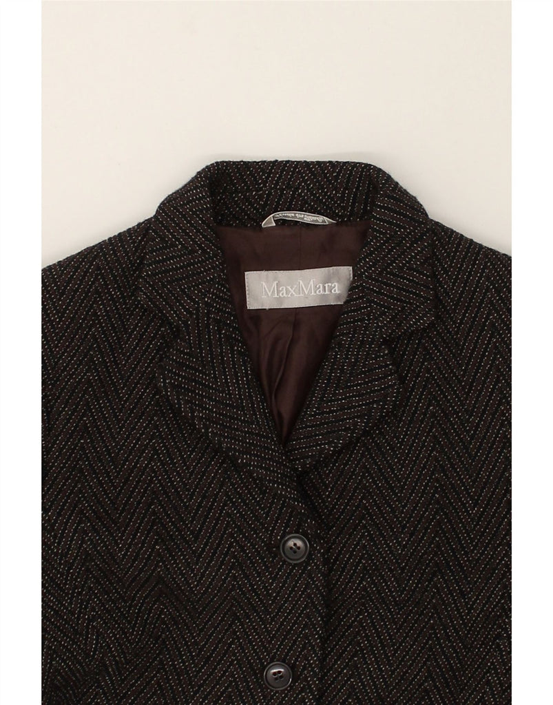 MAX MARA Womens 3 Button Blazer Jacket UK 6 XS  Brown Chevron | Vintage Max Mara | Thrift | Second-Hand Max Mara | Used Clothing | Messina Hembry 