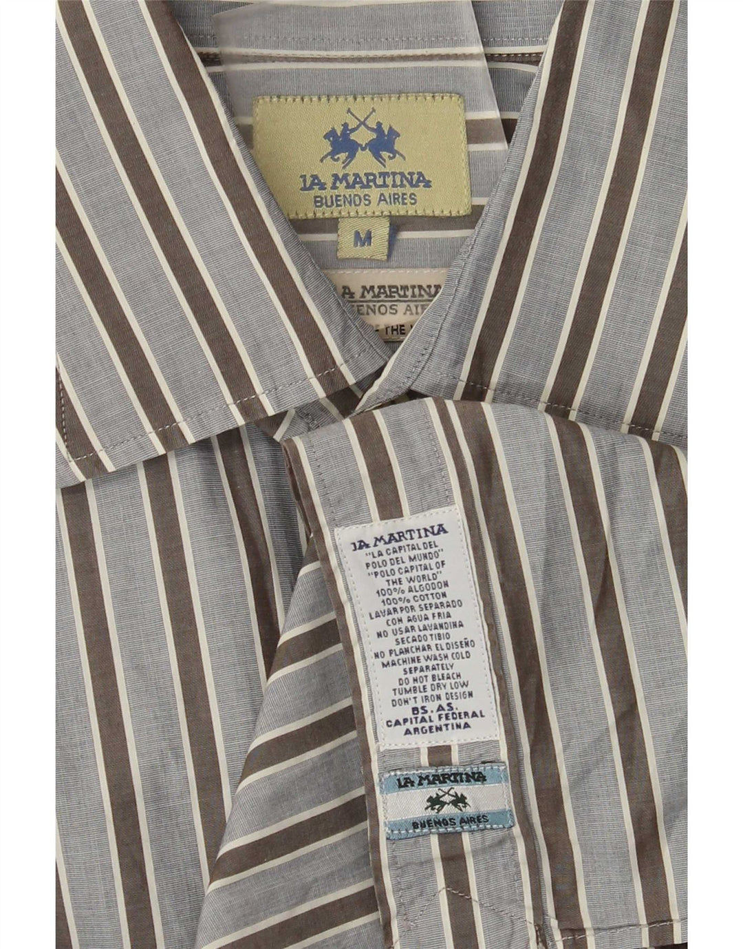 La Martina Mens Shirt Medium Blue Striped Cotton