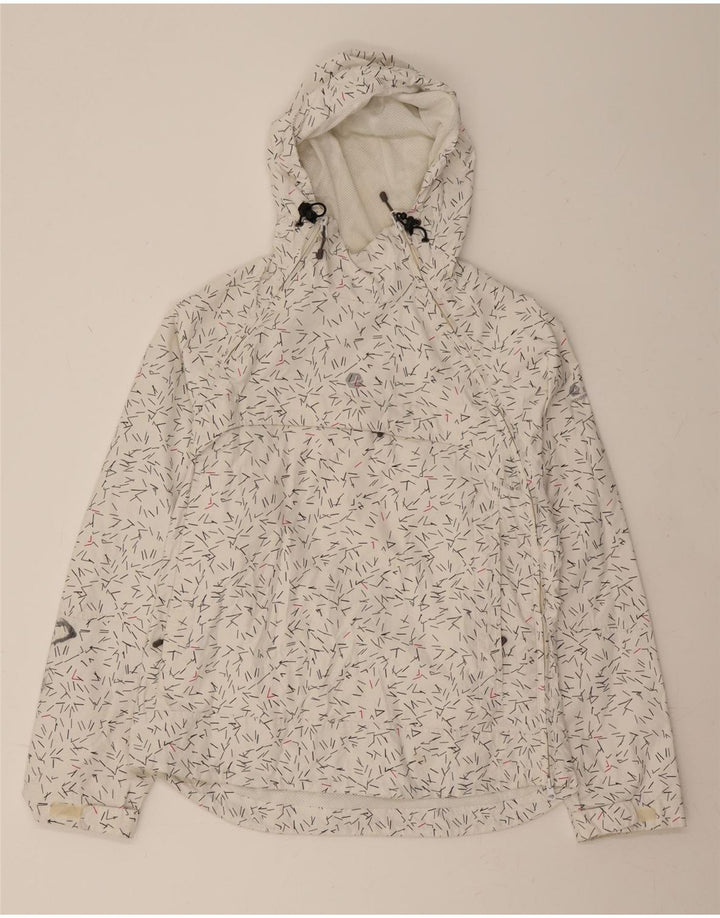 VINTAGE Womens Abstract Pattern Hooded Rain Jacket EU 42 Large White Vintage Vintage and Second-Hand Vintage from Messina Hembry 