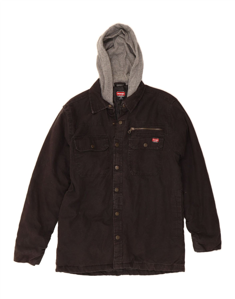 WRANGLER Mens Hooded Denim Jacket UK 36 Small Black Cotton Vintage Wrangler and Second-Hand Wrangler from Messina Hembry 