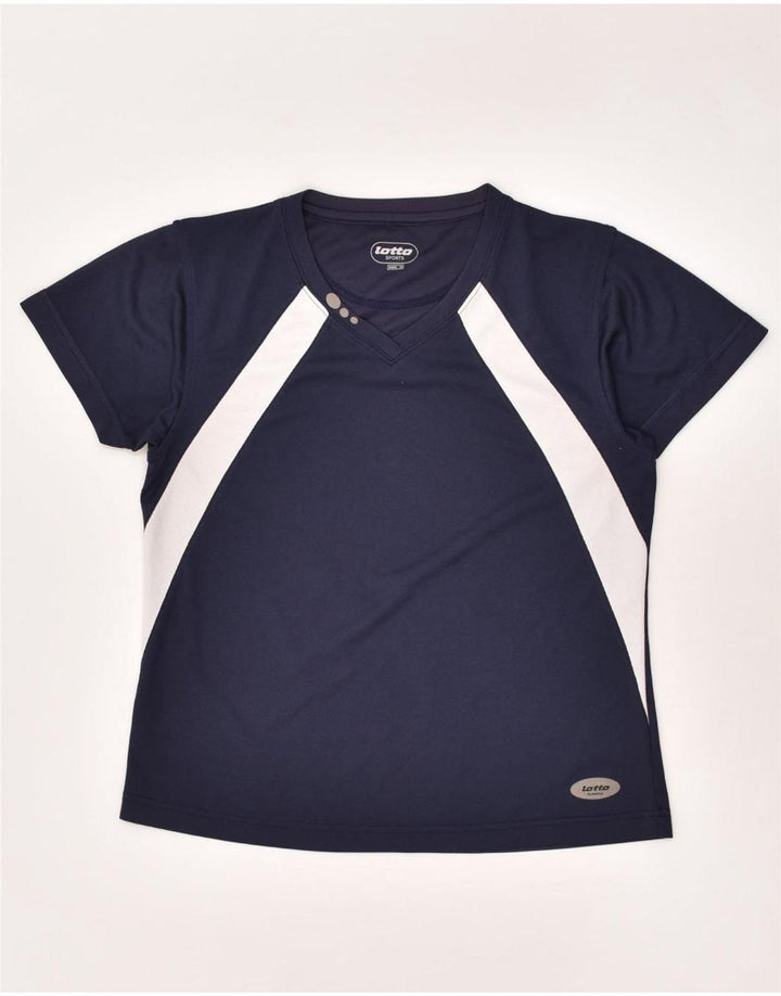 LOTTO Girls T-Shirt Top 9-10 Years Navy Blue Colourblock Polyester | Vintage Lotto | Thrift | Second-Hand Lotto | Used Clothing | Messina Hembry 