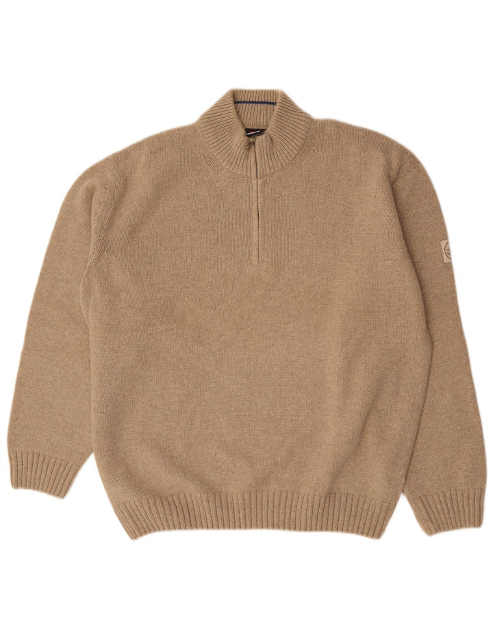 Murphy & Nye Mens Zip Neck Jumper Sweater 2XL Beige Wool
