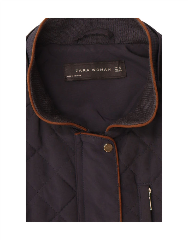 Zara Womens Quilted Jacket UK 14 Medium Navy Blue Colourblock