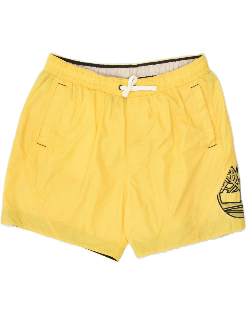 TIMBERLAND Mens Graphic Regular Fit Sport Shorts Medium Yellow Vintage Timberland and Second-Hand Timberland from Messina Hembry 