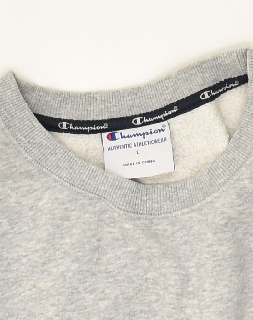 CHAMPION Mens Graphic Sweatshirt Jumper Large Grey Cotton | Vintage Champion | Thrift | Second-Hand Champion | Used Clothing | Messina Hembry 