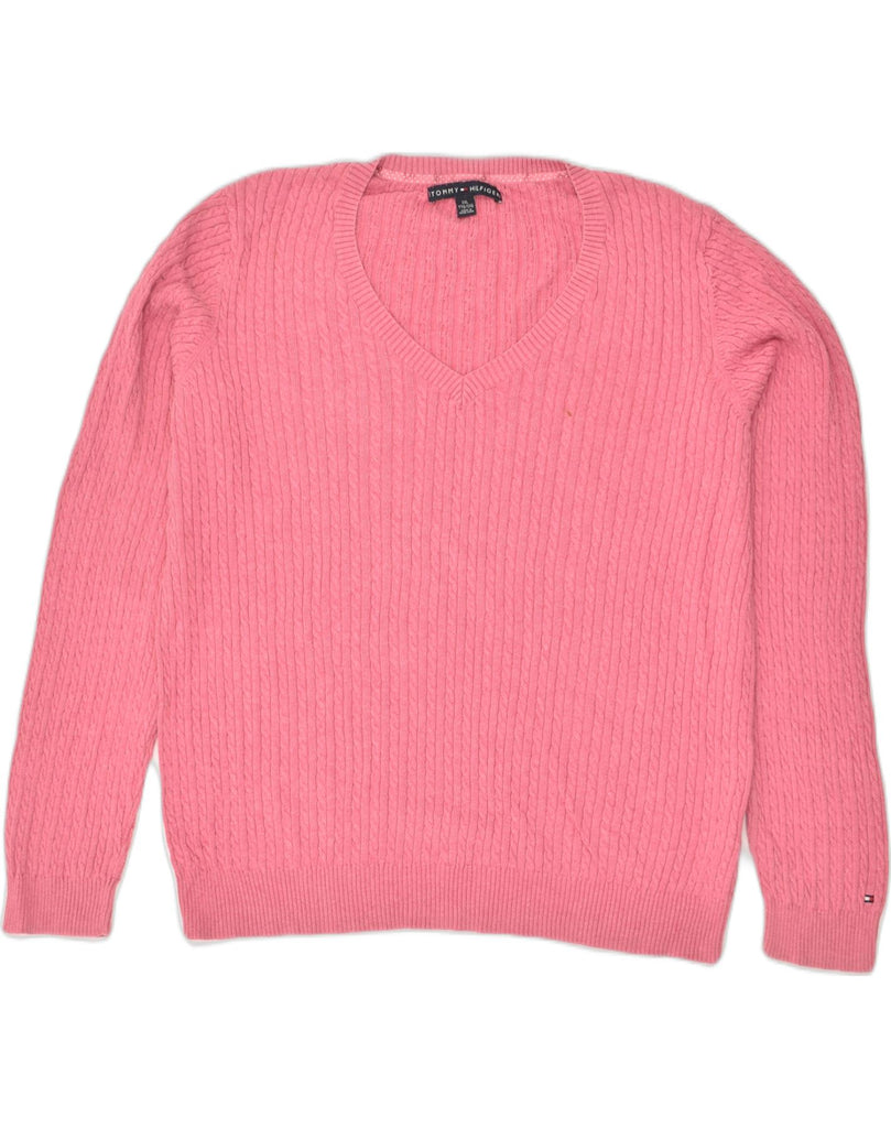 TOMMY HILFIGER Womens V-Neck Jumper Sweater UK 20 2XL Pink Cotton | Vintage Tommy Hilfiger | Thrift | Second-Hand Tommy Hilfiger | Used Clothing | Messina Hembry 