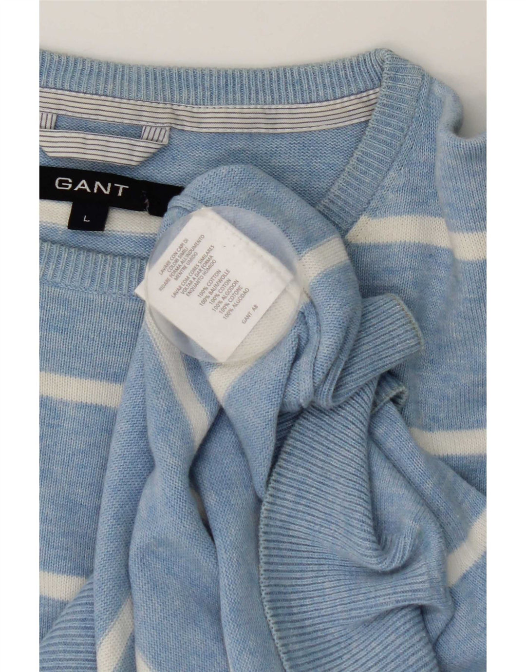 Gant Mens Crew Neck Jumper Sweater Large Blue Striped Cotton