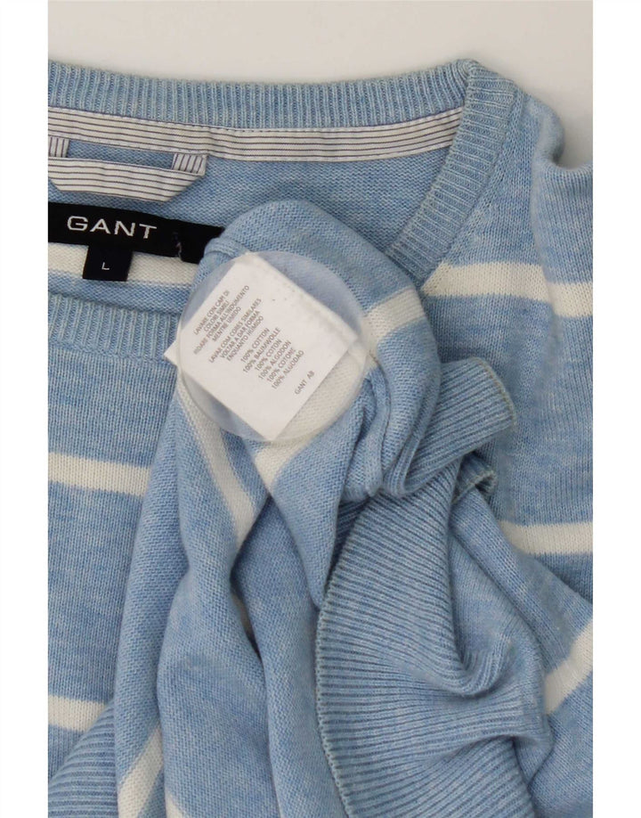 Gant Mens Crew Neck Jumper Sweater Large Blue Striped Cotton