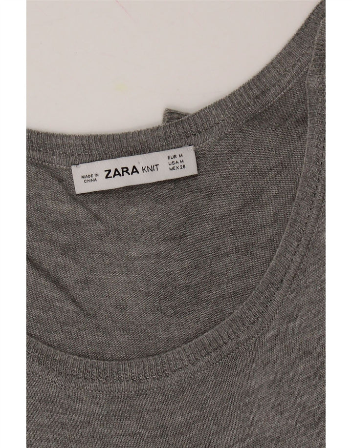ZARA Womens Top Long Sleeve UK 12 Medium Grey Striped Polyester Vintage Zara and Second-Hand Zara from Messina Hembry 