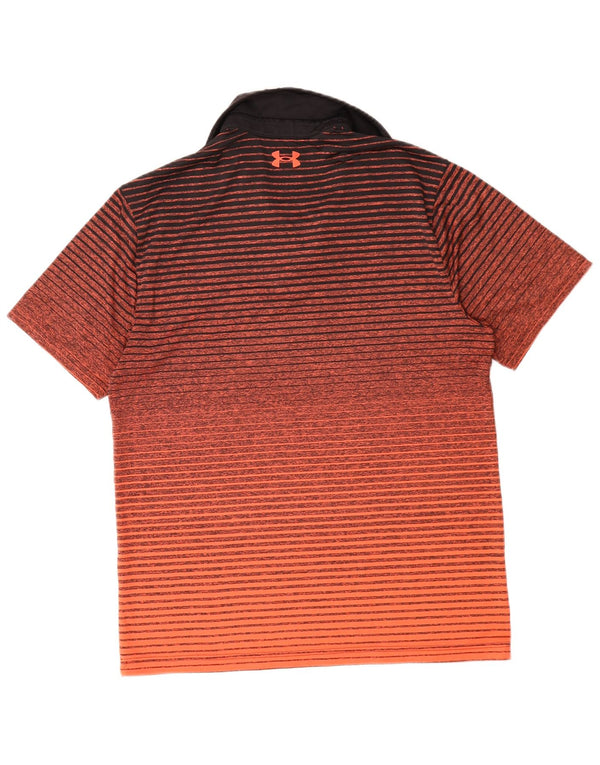 Under Armour Mens Heat Gear Polo Shirt Medium Orange Striped Polyester