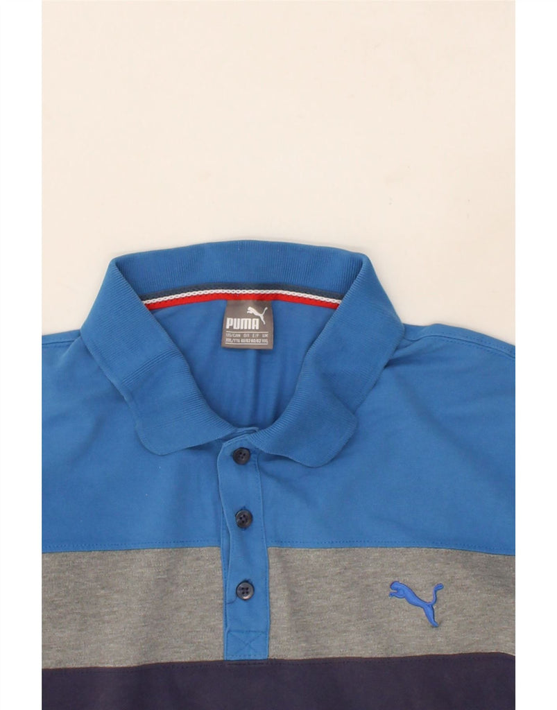 PUMA Mens Polo Shirt 2XL Navy Blue Colourblock Vintage Puma and Second-Hand Puma from Messina Hembry 