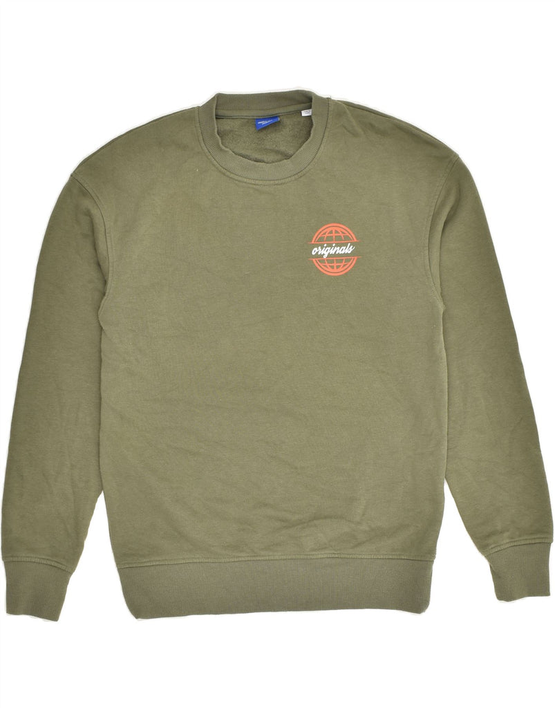 JACK & JONES Mens Crew Neck Jumper Sweater Small Khaki Cotton | Vintage Jack & Jones | Thrift | Second-Hand Jack & Jones | Used Clothing | Messina Hembry 