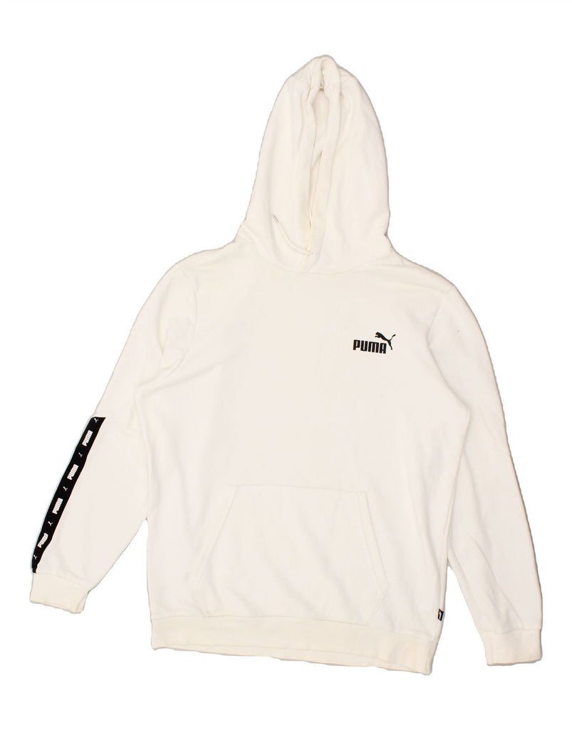 PUMA Mens Graphic Hoodie Jumper Medium White Cotton | Vintage Puma | Thrift | Second-Hand Puma | Used Clothing | Messina Hembry 