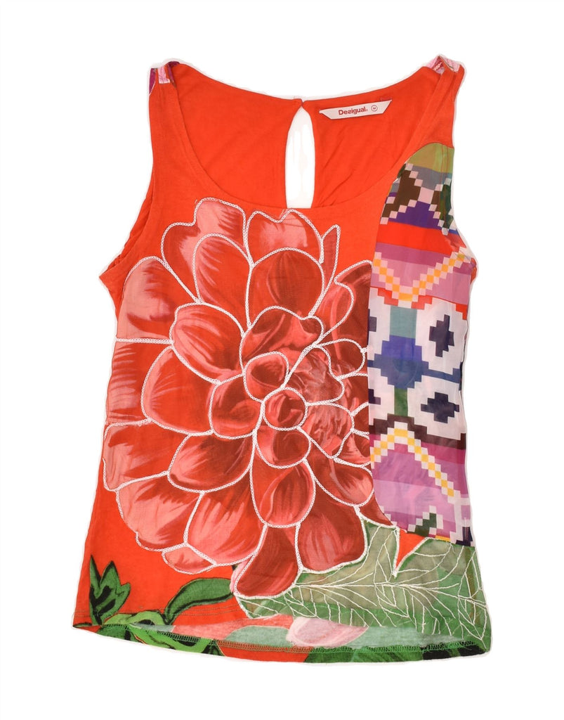 DESIGUAL Womens Graphic Sleeveless Blouse Top UK 12 Medium Red Floral | Vintage Desigual | Thrift | Second-Hand Desigual | Used Clothing | Messina Hembry 