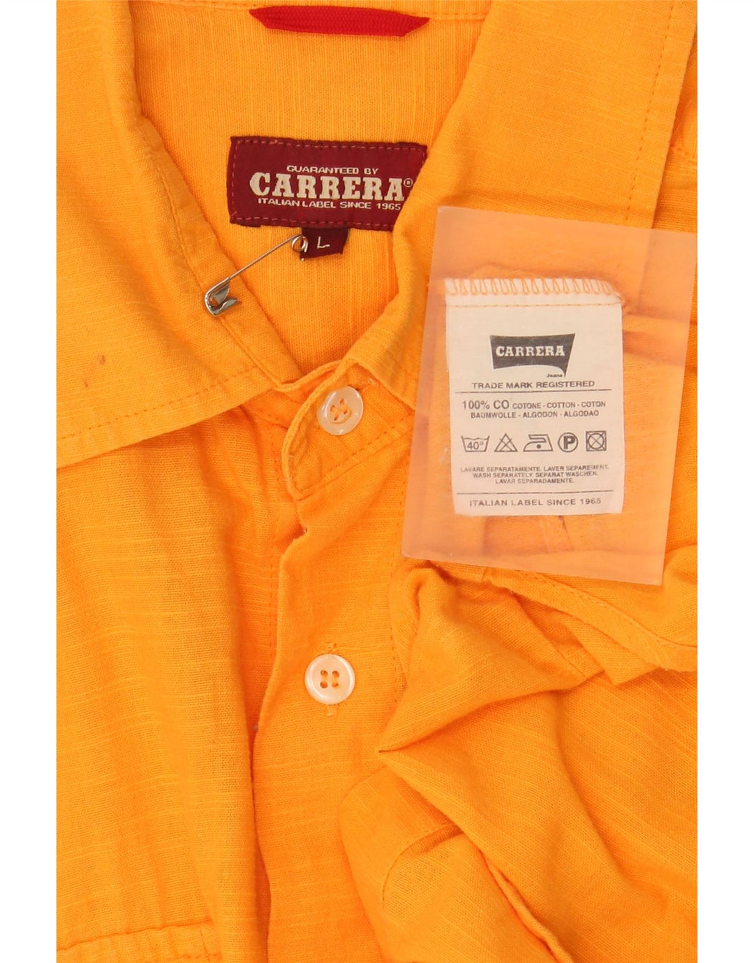 Carrera Mens Short Sleeve Shirt Large Orange Flecked Cotton