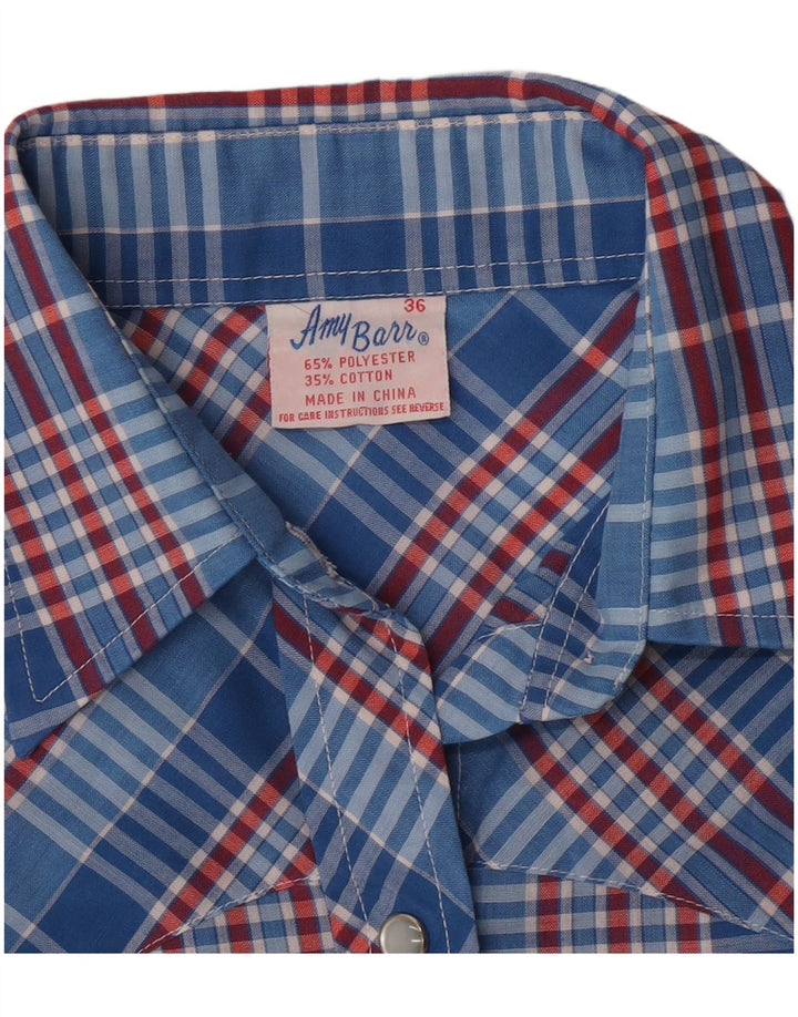 Amy Barr Womens Western Shirt Size 36 Small Blue Plaid Polyester
