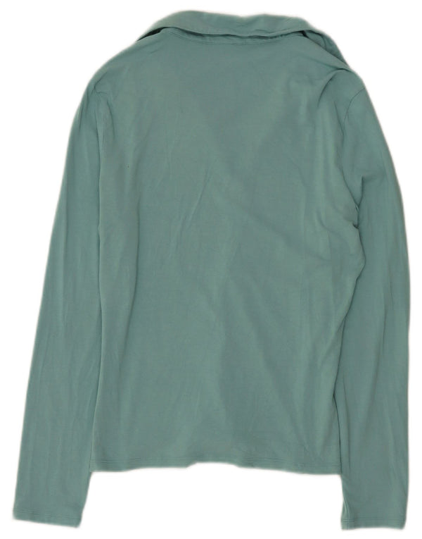 Trussardi Jeans Womens Long Sleeve Polo Shirt UK 12 Medium Turquoise