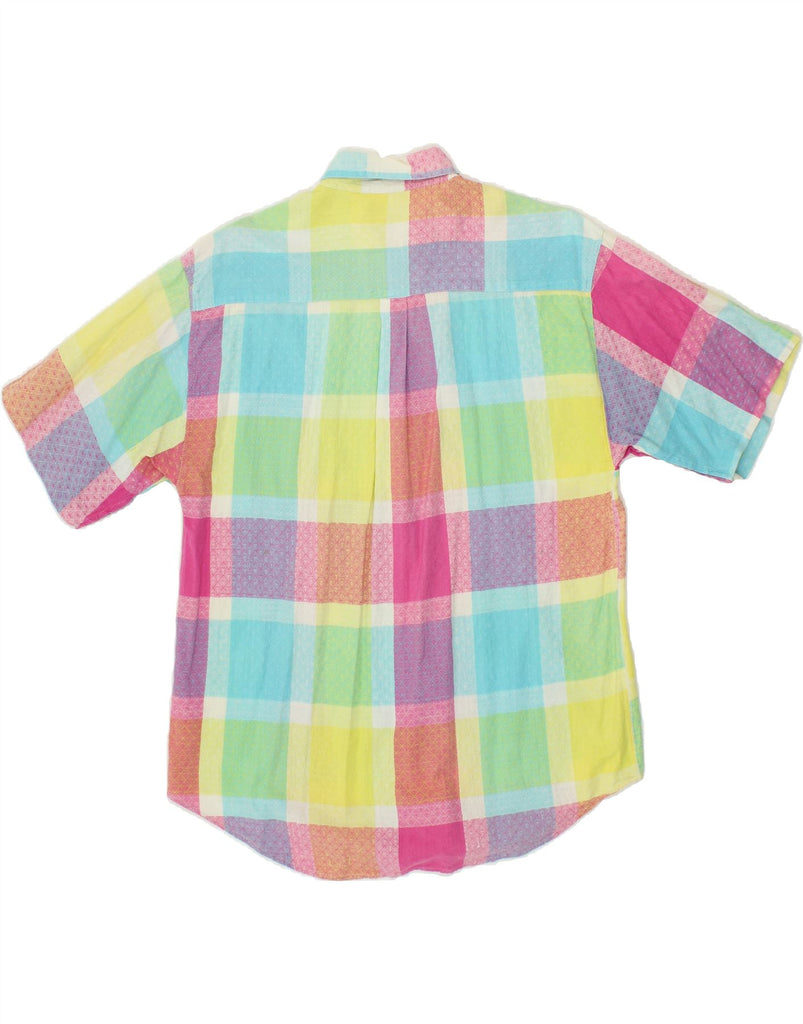 VINTAGE Mens Slim Short Sleeve Shirt Large Multicoloured Check Cotton Vintage Vintage and Second-Hand Vintage from Messina Hembry 