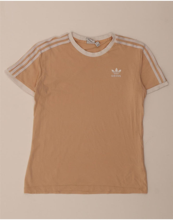 Adidas Womens T-Shirt Top UK 14 Medium Beige Cotton