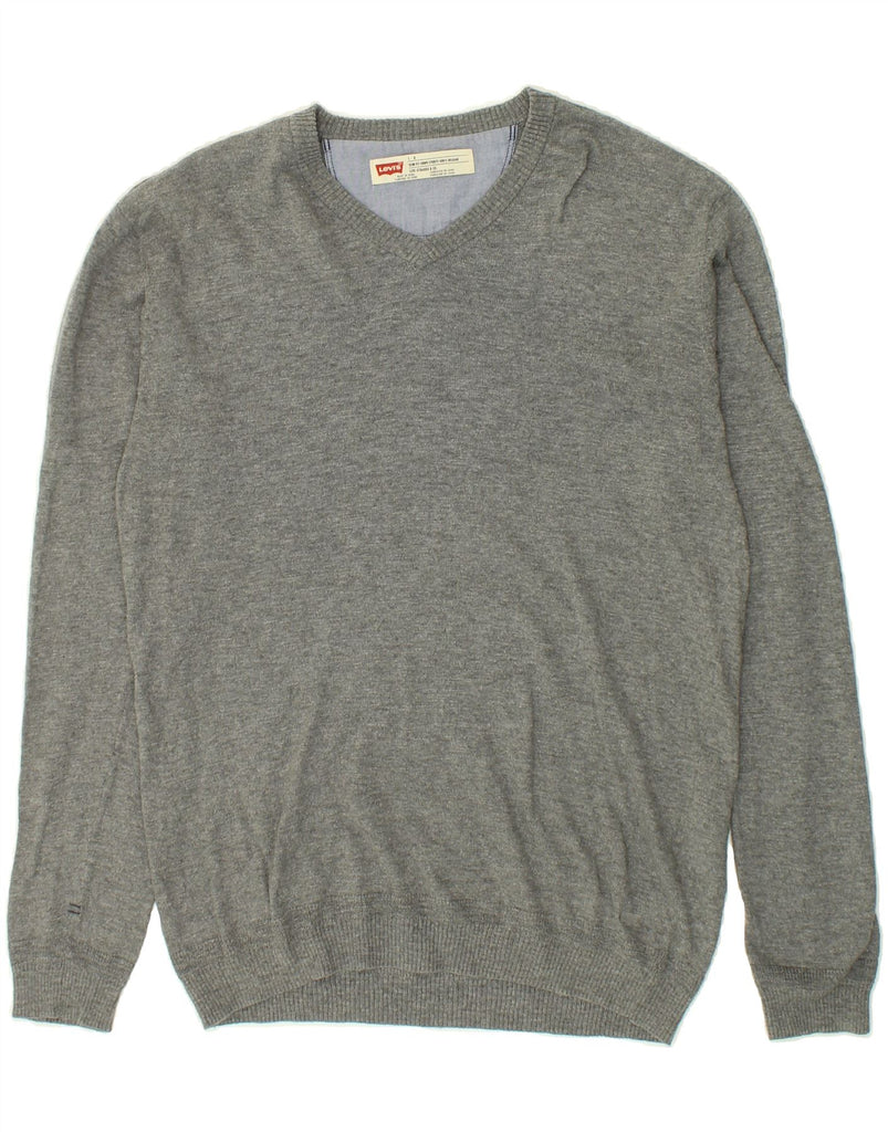 LEVI'S Mens Slim Fit V-Neck Jumper Sweater Large Grey Cotton | Vintage Levi's | Thrift | Second-Hand Levi's | Used Clothing | Messina Hembry 