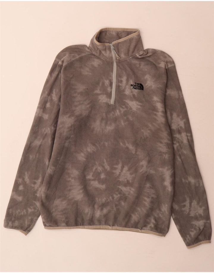 The North Face Mens Zip Neck Fleece Jumper Medium Grey Tie Dye Polyester