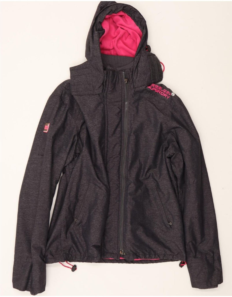 SUPERDRY Womens Hooded Windbreaker Jacket UK 18 XL Grey Flecked Nylon Vintage Superdry and Second-Hand Superdry from Messina Hembry 