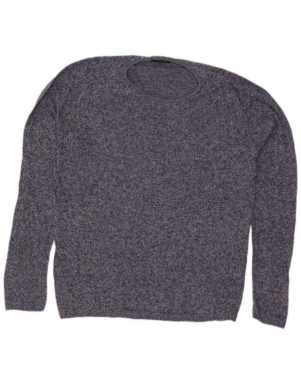 ZARA Mens Crew Neck Jumper Sweater Large Navy Blue Flecked Cotton