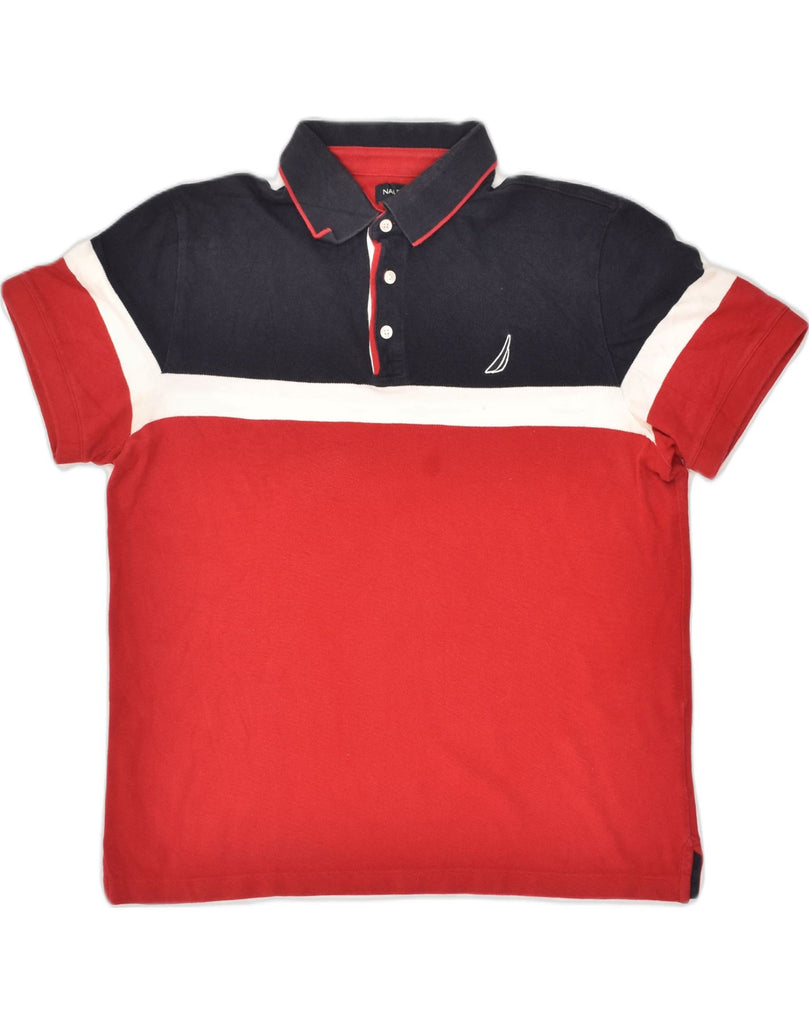 NAUTICA Mens Polo Shirt Large Red Colourblock Cotton | Vintage Nautica | Thrift | Second-Hand Nautica | Used Clothing | Messina Hembry 