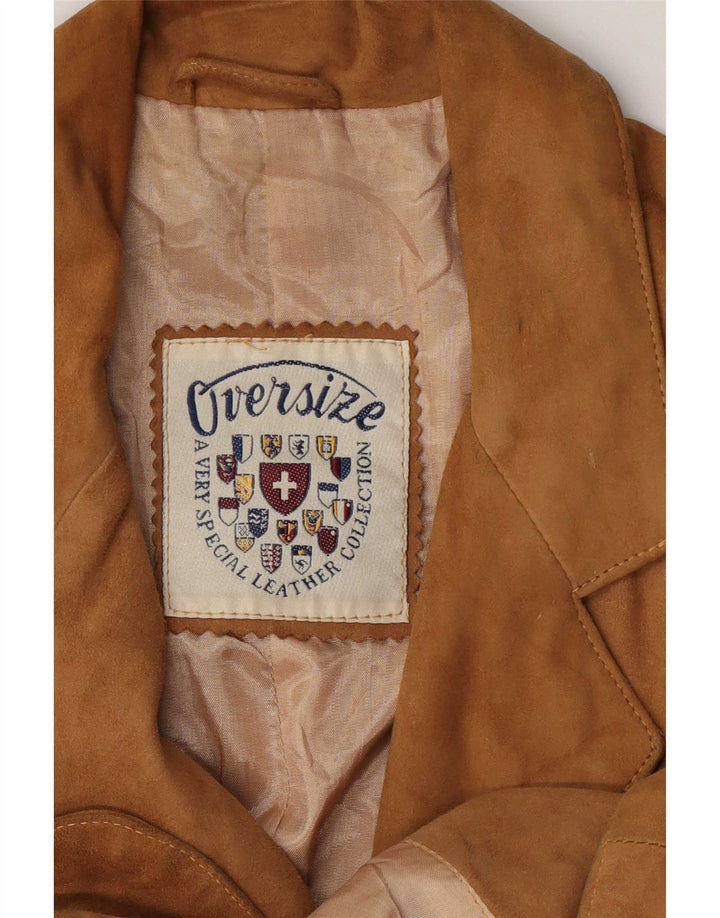 Vintage Womens 3 Button Suede Blazer Jacket UK 14 Medium Beige Leather