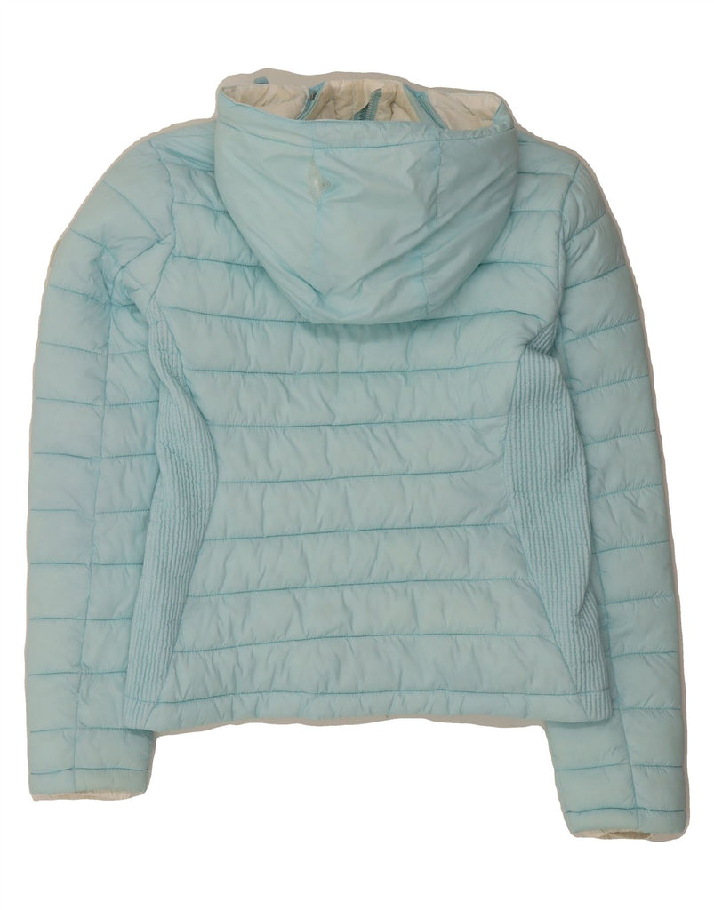 SUPERDRY Womens Hooded Padded Jacket UK 12 Medium Blue Polyester Vintage Superdry and Second-Hand Superdry from Messina Hembry 