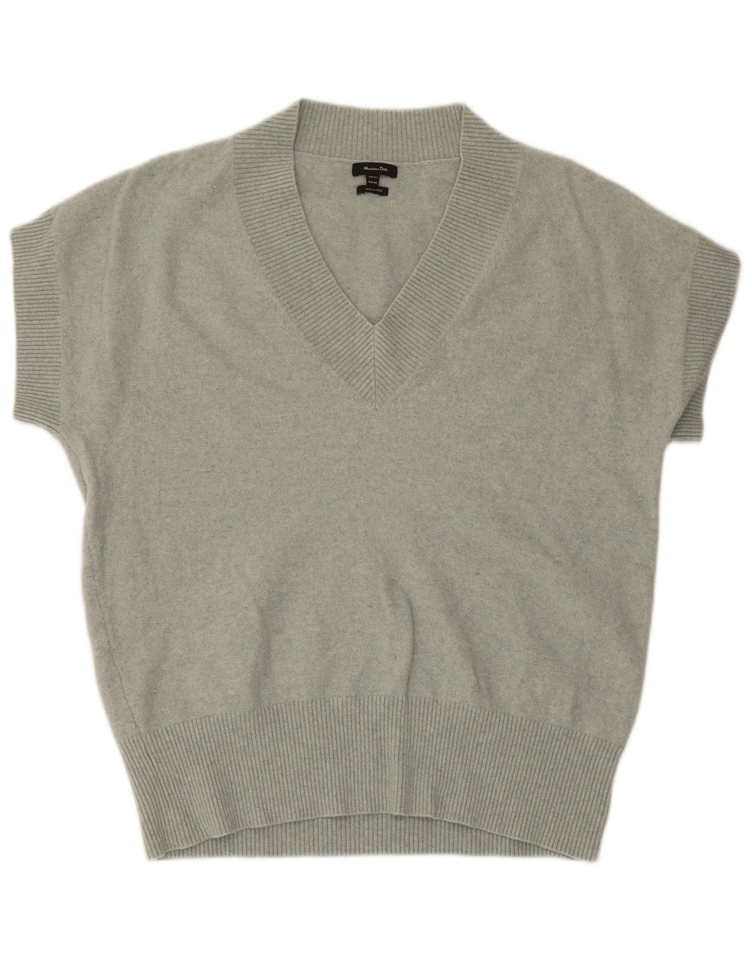 Massimo Dutti Womens Short Sleeve V-Neck Jumper Sweater UK 14 Medium Green