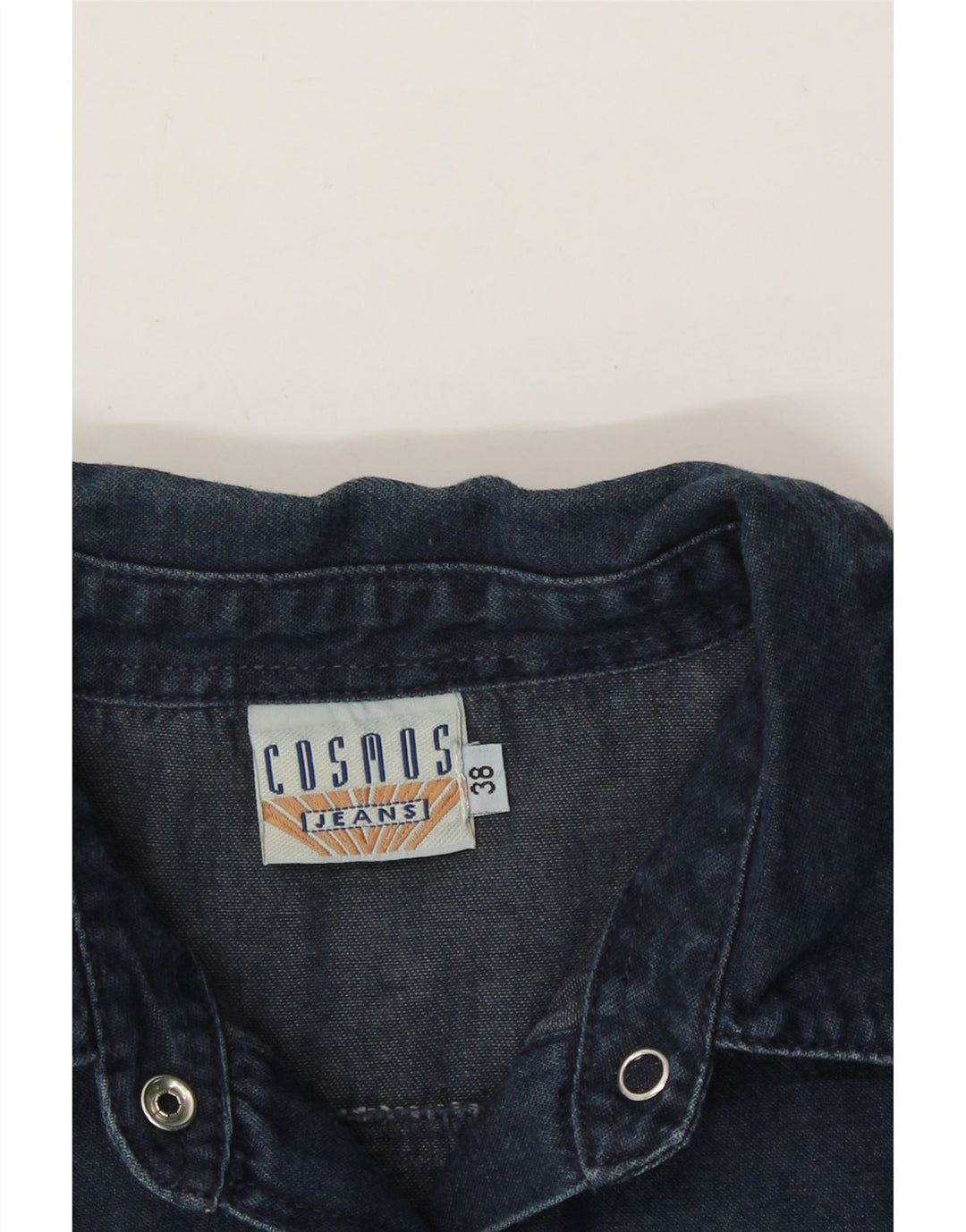 COSMOS Womens Denim Shirt EU 38 Medium Navy Blue Cotton Vintage Cosmos and Second-Hand Cosmos from Messina Hembry 