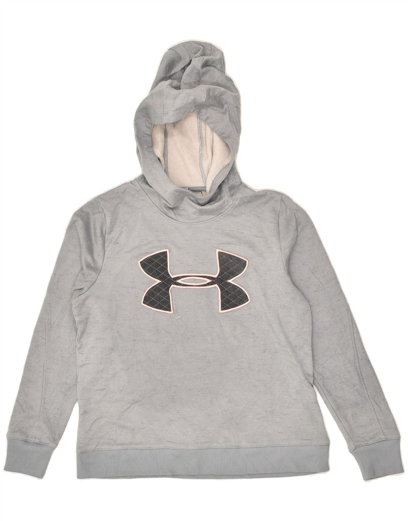 UNDER ARMOUR Womens Graphic Hoodie Jumper UK 10 Small Grey Polyester | Vintage Under Armour | Thrift | Second-Hand Under Armour | Used Clothing | Messina Hembry 