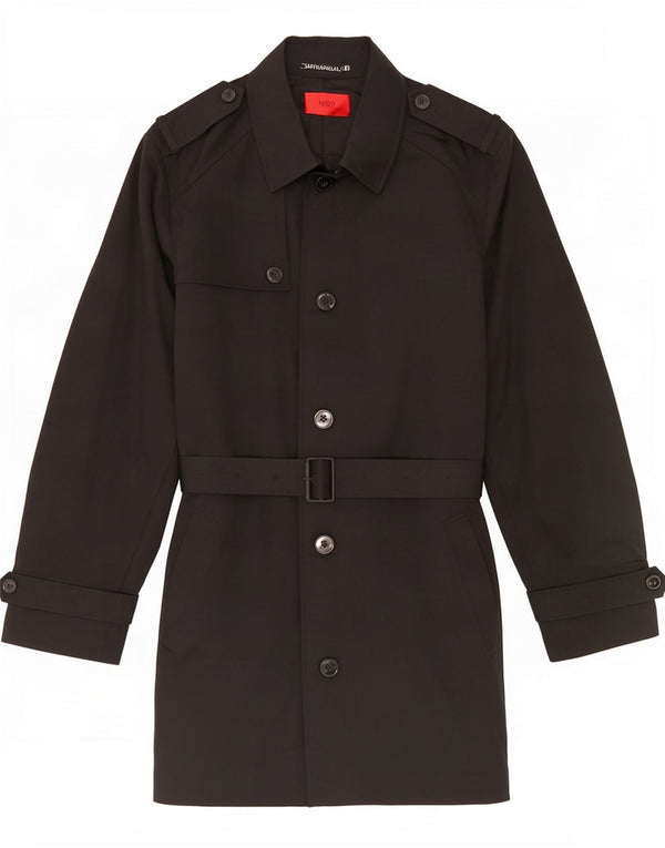 Hugo Boss Mens Trench Coat EU 54 2XL Black Polyester