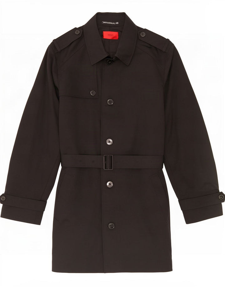 Hugo Boss Mens Trench Coat EU 54 2XL Black Polyester