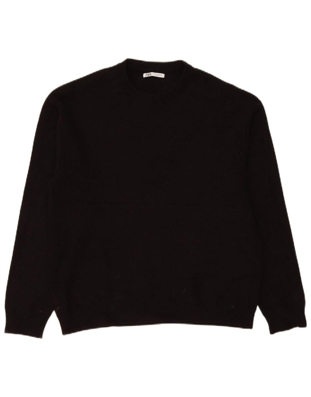Zara Mens Crew Neck Jumper Sweater Large Black Viscose