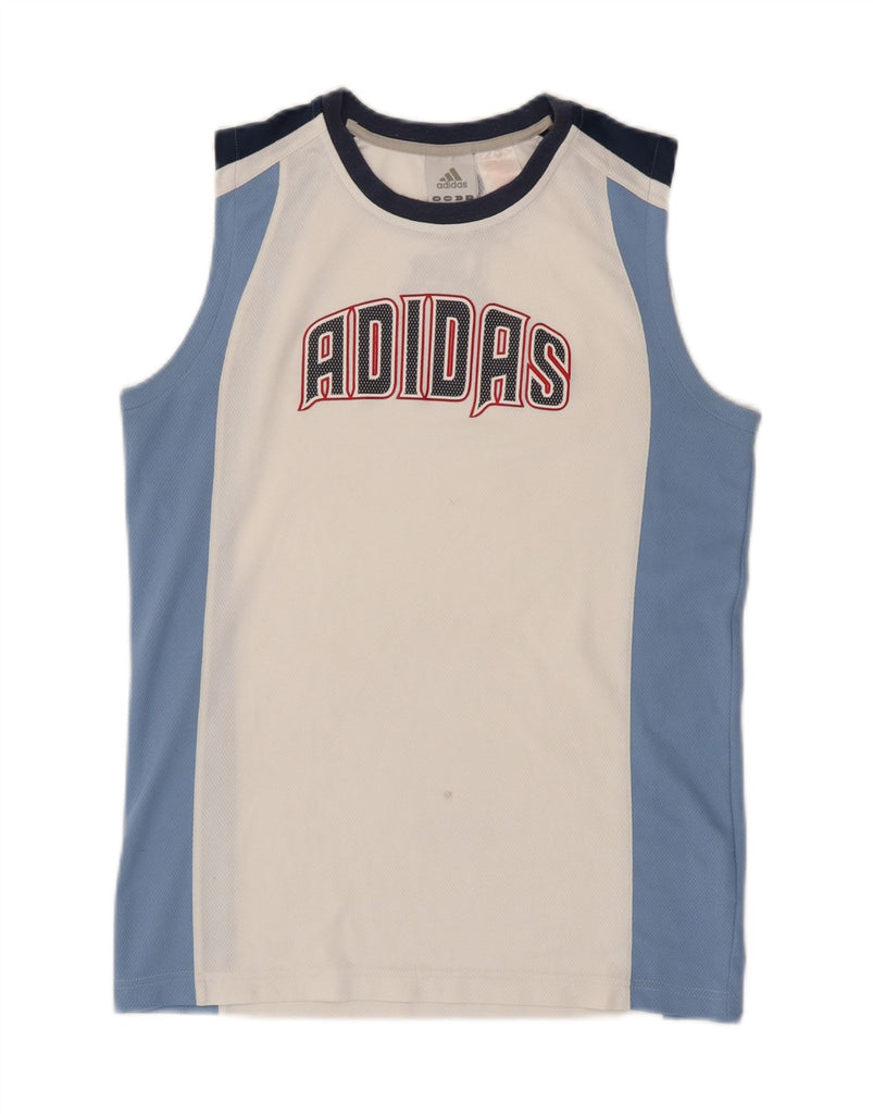 ADIDAS Boys Graphic Vest Top 15-16 Years White Colourblock Polyester Vintage Adidas and Second-Hand Adidas from Messina Hembry 