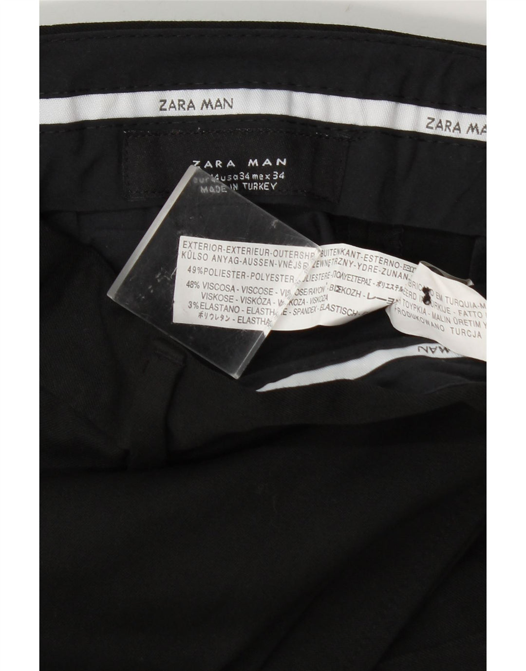 Zara Mens Straight Suit Trousers EU 44 Large W34 L32 Black Polyester