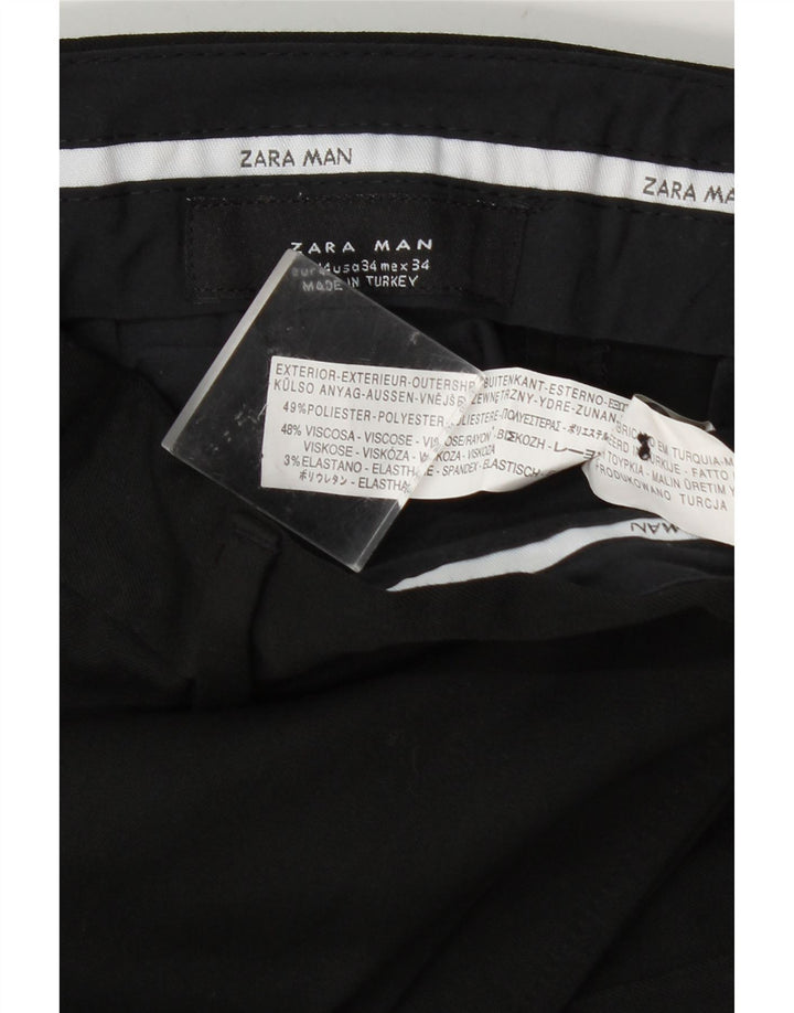 Zara Mens Straight Suit Trousers EU 44 Large W34 L32 Black Polyester