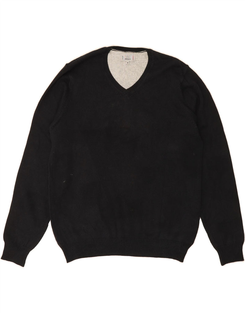 MARKS & SPENCER Mens Regular Fit V-Neck Jumper Sweater Medium Black Cotton Vintage Marks & Spencer and Second-Hand Marks & Spencer from Messina Hembry 