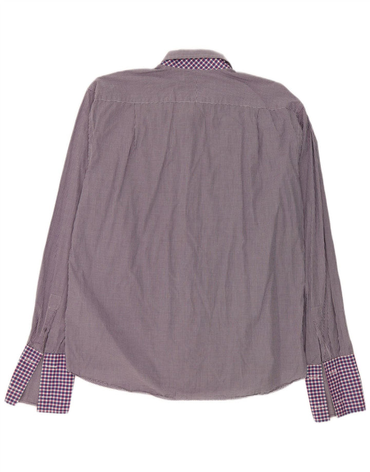 Ted Baker Mens Formal Shirt Size 17 Large Purple Gingham Cotton