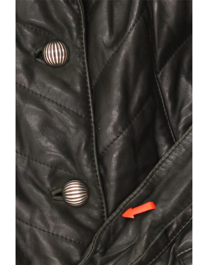 Vintage Womens Leather Coat UK 14 Medium Black Leather