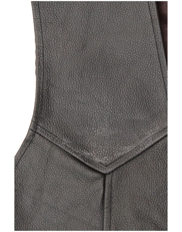 Vintage Mens Leather Waistcoat Medium Black Biker