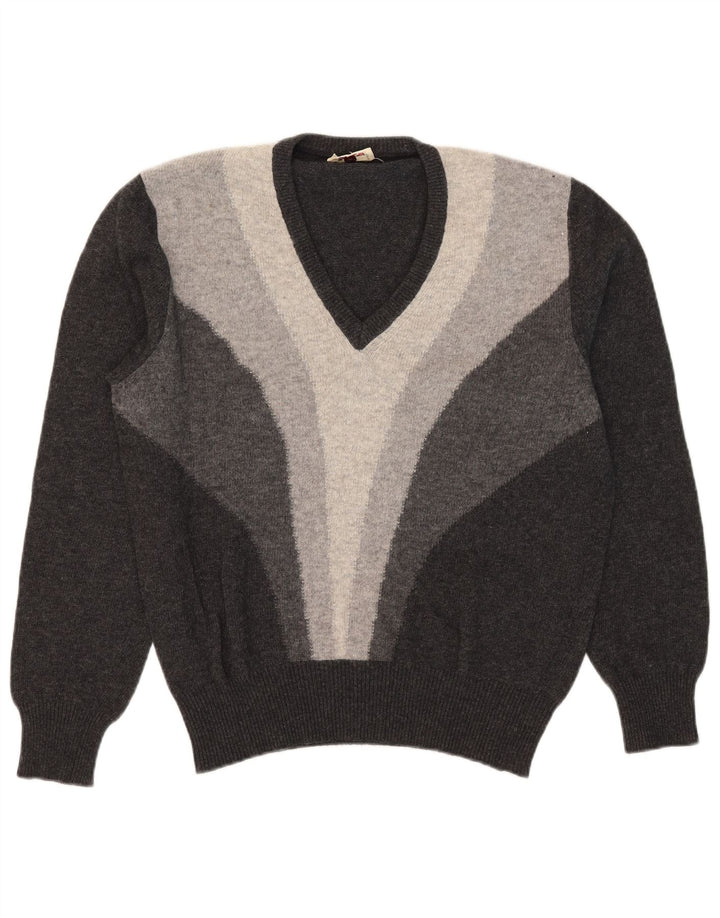 Hemmond Mens V-Neck Jumper Sweater Medium Grey