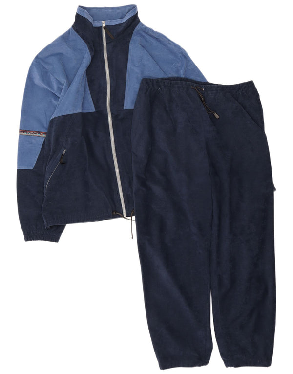 Great Escapes Mens Velour Full Tracksuit EU 56 XL Navy Blue Colourblock