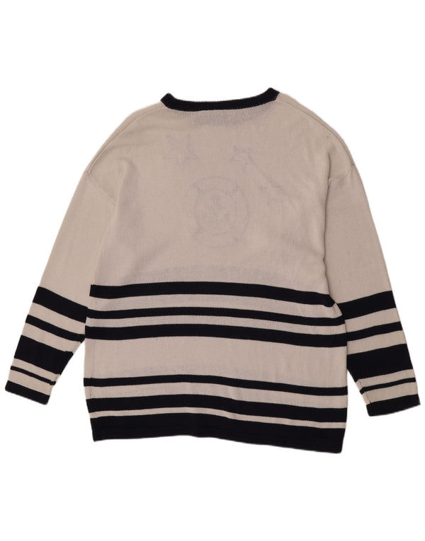 Colour Ville Womens Long Boat Neck Jumper Sweater EU 44/46 XL White Striped