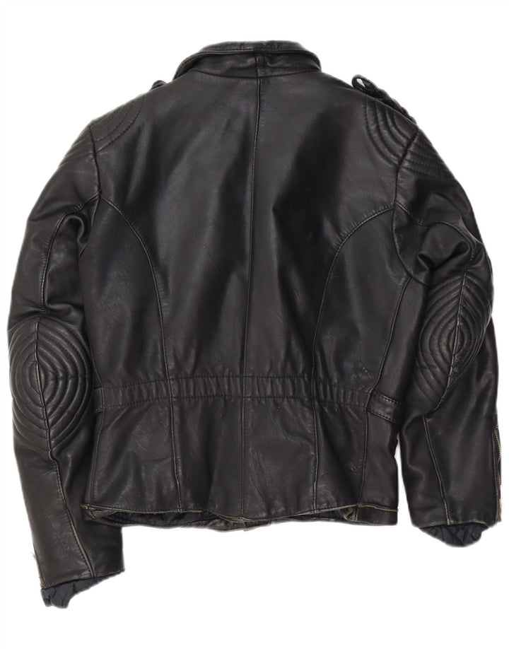 Vintage Womens Leather Biker Jacket IT 44 Medium Black Leather